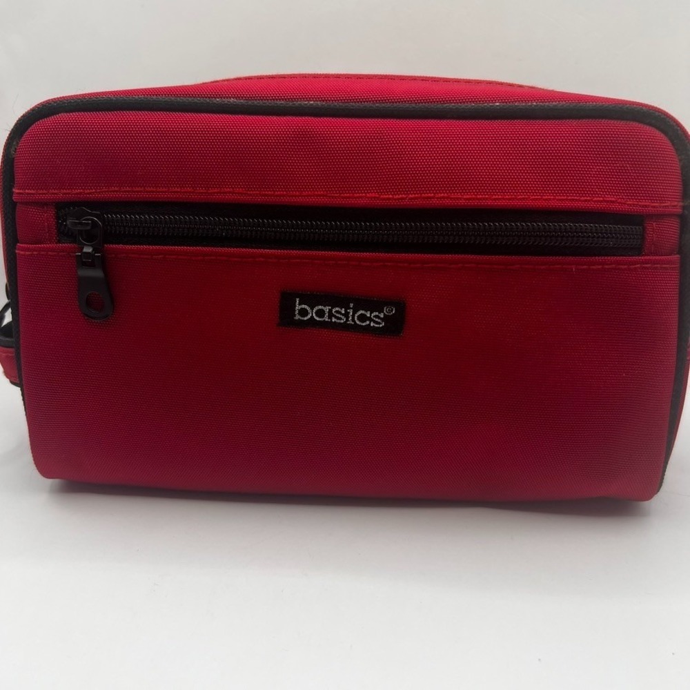 NEW Basics Red & Black Cosmetic Makeup Bag Pouch Zipper Closure Toiletry Bag